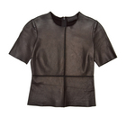Leather Short Sleeve Tee w/ Black Jersey Back : derek lam black leather top jersey